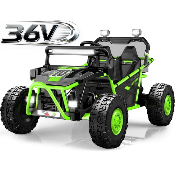 36V Electric Ride On Car for Big Kids, 2 Seater 36V Powered Electric Ride on Toy with Rear Wheel Spring Suspension, Bluetooth, Music, Max 8.7 MPH, Kids Electric Vehicle for Boys Girls Ages 6+, Green