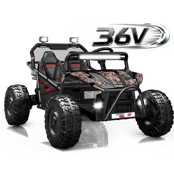 36V Electric Ride On Car for Big Kids, 2 Seater 36V Powered Electric Ride on Toy with Bluetooth, Music, Rear Wheel Spring Suspension, Max 8.7 MPH, Kids Electric Vehicle for Boys Girls Ages 6+, Black