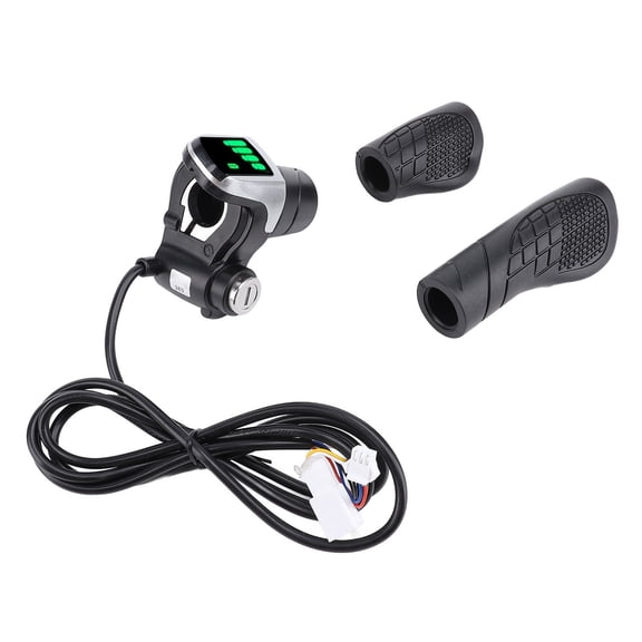 36V Half Twist Throttle Grip with LCD Screen Display and Key Lock Safety Ignition Switch, Universal Left and Right Electric Scooter Handlebar Power Level Indicator Assembly (1 Pair)