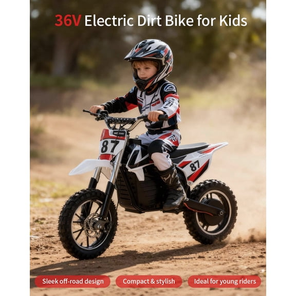 36V Kids Electric Dirt Bike for Ages 612, 500W Youth Off-Road Motorcycle, 17 mph, 3-Speed Modes, 7.8Ah Removable Battery, Suspension & Disc Brakes