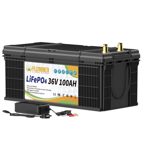 36V 100AH Golf Carts Lithium Battery with a Charger,for RV,Solar,Trolling Motors,Marine,Home Backup Power,Built-in Smart 200A BMS