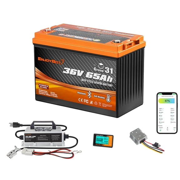 36V Lithium Golf Cart Battery, Built in Smart 120A BMS (500A Peak Current), Complete Upgrade Kit with Charger, Monitor & Mobile APP, Max 4.6kW Output, for Trolling Motors, Yachts, Marine, RV, Home