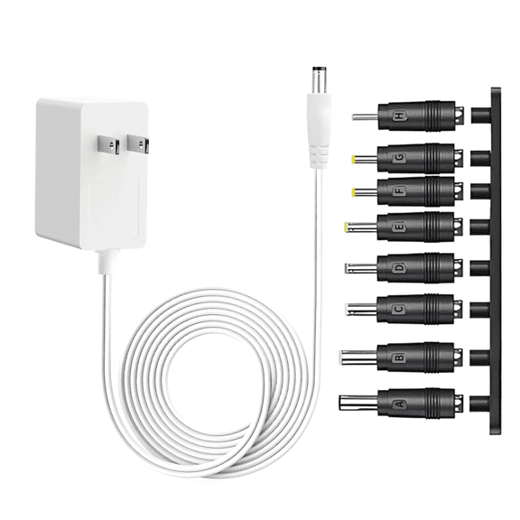 36W 12V 3A Power Supply AC Adapter Charger with 8-in-1 Converter Tips & 1.2M Extension Cord – Universal Replacement for LED Strip Light, Massage Gun, Security Camera, CCTV