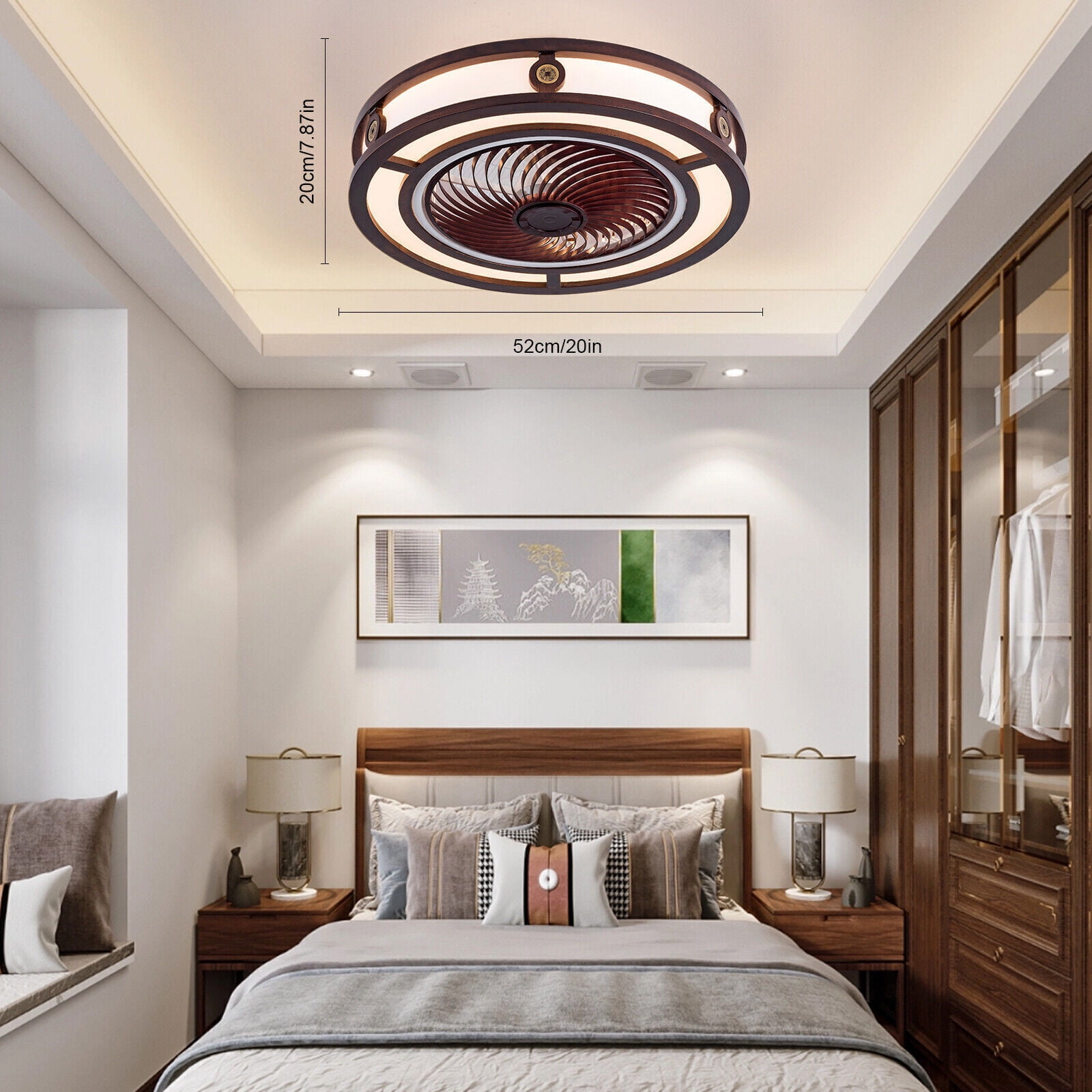 36W 20" Small Enclosed Bedroom Kitchen Ceiling Fan with 6 Speeds&Remote Control