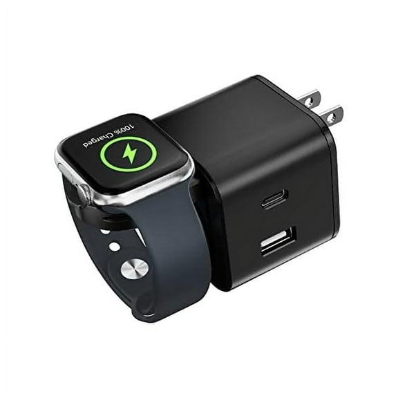 36W for Apple Charging Block with Built-in Watch Charger, Foldable PD Fast Charger Block for iPhone, Dual Ports Wall Charger Compatible with Apple Watch iPhone AirPods(Black)
