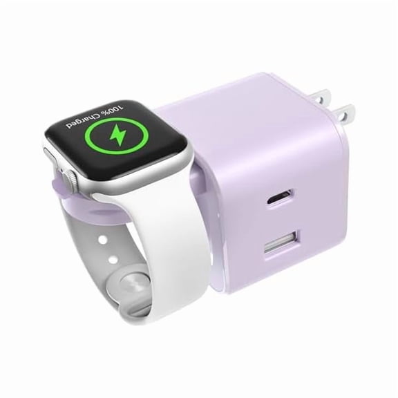 36W for Apple Charging Block with Built-in Watch Charger, Foldable PD Fast Charger Block for iPhone, Dual Ports Wall Charger Compatible with Apple Watch iPhone AirPods(Purple)