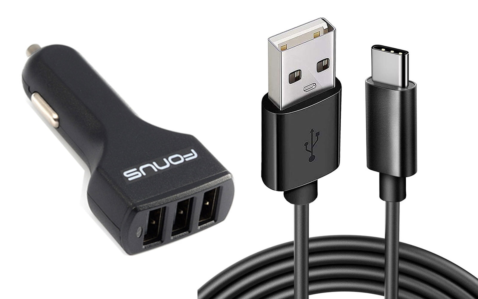 36W Car Charger for Nokia XR21, T21, X100 - 3-Port USB 4.8A Type-C Cable 6ft Power