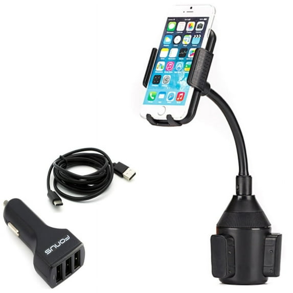 36W Car Charger w Cup Holder Car Mount for OnePlus 9, Nord N200 5G/N100/N10 5G, Pro Phone - 3-Port USB 4.8A Type-C Cable, Swivel Cradle Dock X9V for OnePlus 9, Nord N200 5G/N100/N10 5G, Pro
