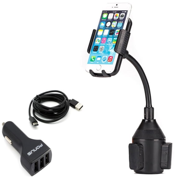 36W Car Charger w Cup Holder Car Mount for Google Pixel 6/Pro - 3-Port USB 4.8A Type-C Cable, Swivel Cradle Dock Y7V Compatible With Google Pixel 6/Pro