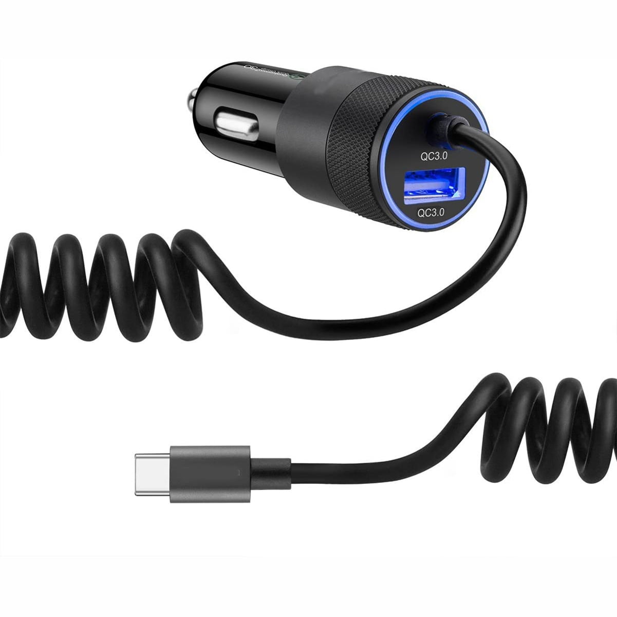 36W Fast Car Charger for Google Pixel 8/Pro Phones - USB-C Power Adapter Coiled Type-C Cable Extra USB Port DC Socket Quick Charge compatible with Google Pixel 8/Pro
