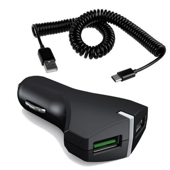 36W Fast Car Charger for Motorola One 5G Ace - 2-Port USB Coiled Cable Type-C Quick Charge DC Socket Power Compatible With Motorola One 5G Ace