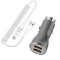 thumbnail image 1 of 36W Fast Car Charger for Nokia C110/C210/C100 - 2-Port USB Coiled Cable Type-C Quick Charge DC Socket, 1 of 7