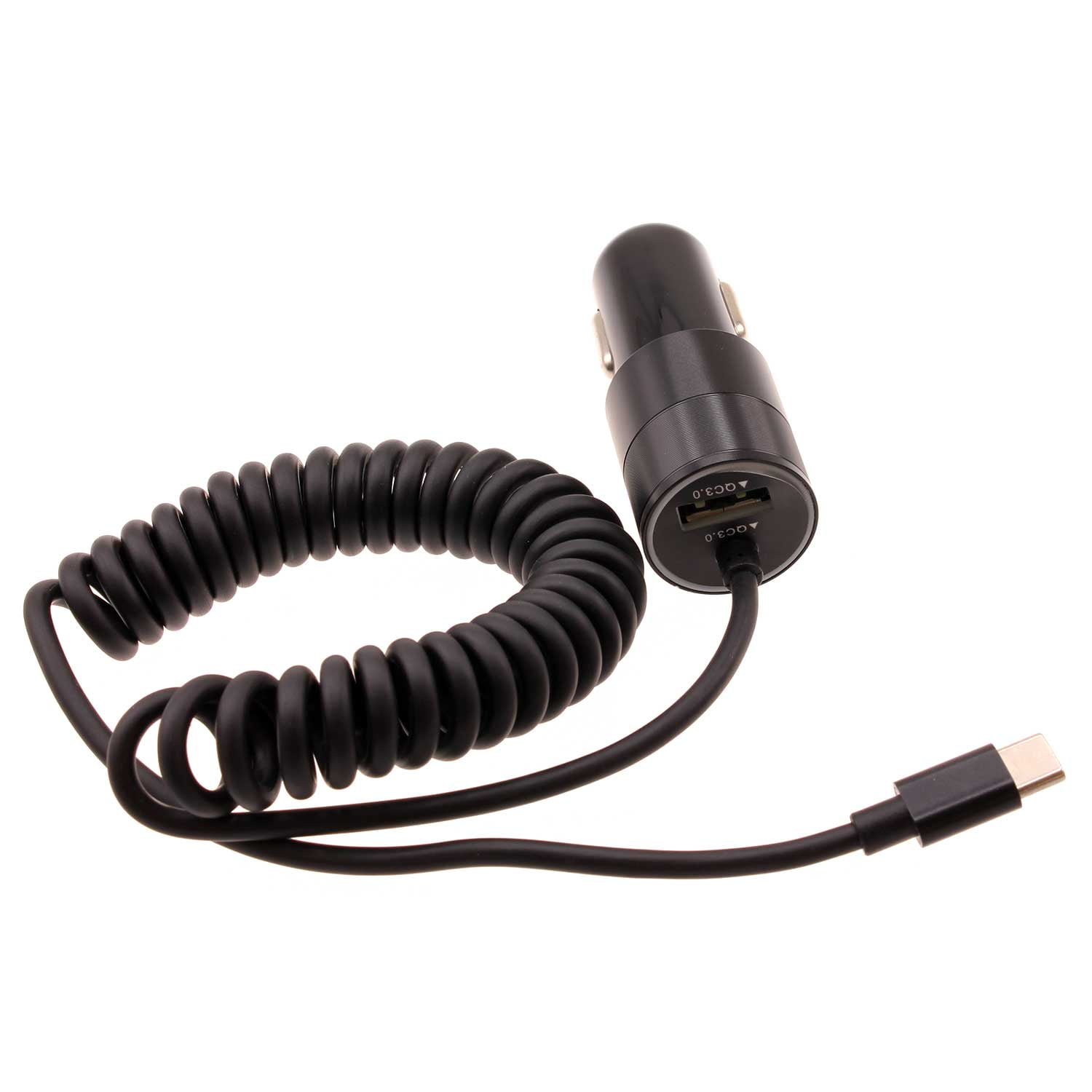 36W Fast Car Charger for Nokia T20/T21 - USB-C Power Adapter Coiled Type-C Cable Extra USB Port DC Socket Quick Charge