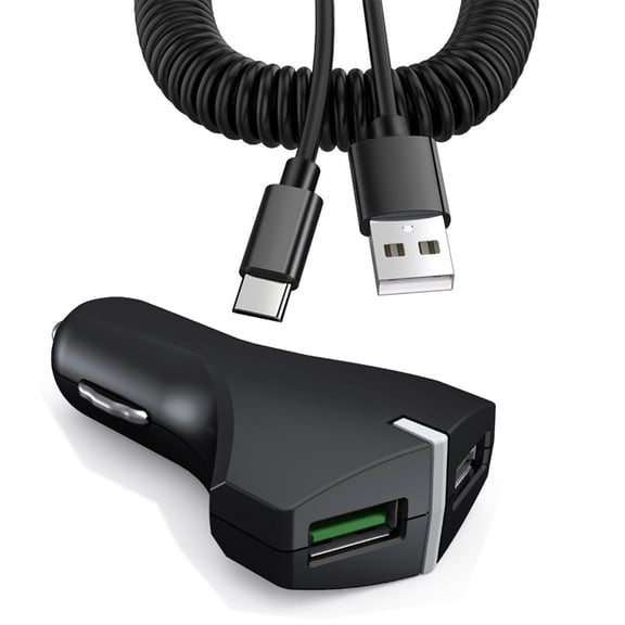 36W Fast Car Charger for Samsung Galaxy Tab S8/S9/FE/Plus Tablets - 2-Port USB Coiled Cable Type-C Quick Charge DC Socket