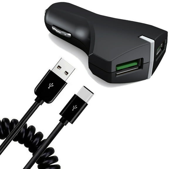 36W Fast Car Charger for iPhone 16/Pro/Max/Plus - 2-Port USB Coiled Cable Type-C Quick Charge DC Socket for iPhone 16/Pro/Max/Plus