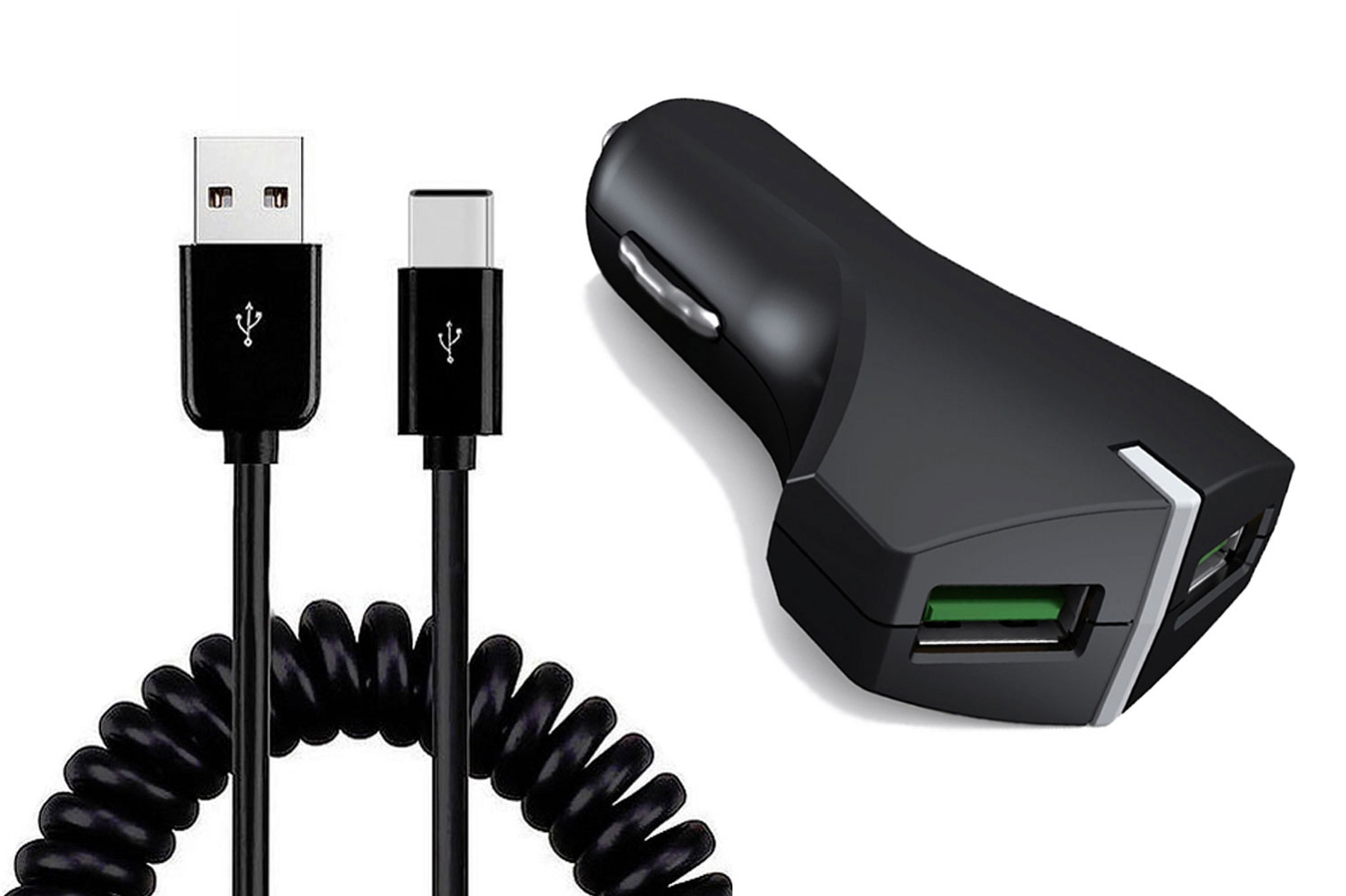 36W Fast Car Charger for iPhone 16/Pro/Max/Plus - 2-Port USB Coiled Cable Type-C Quick Charge DC Socket