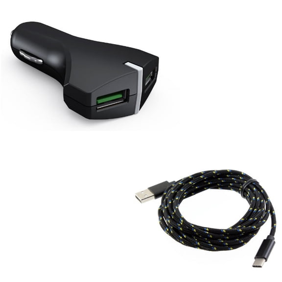 36W Fast Car Charger w Type-C 10ft USB Cable for OnePlus 9, Nord N200 5G/N100/N10 5G, Pro Phone - 2-Port USB Power Adapter, Charger Cord Power Wire Y3V for OnePlus 9, Nord N200 5G/N100/N10 5G, Pro