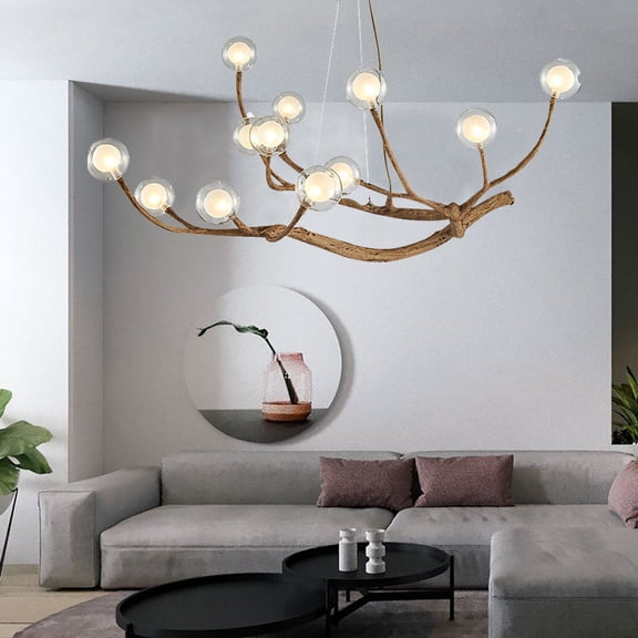 36W Glass Bubble LED Chandelier Pendant Ceiling Light Wood Branch Hanging Lamp Voltage: 110v/60Hz