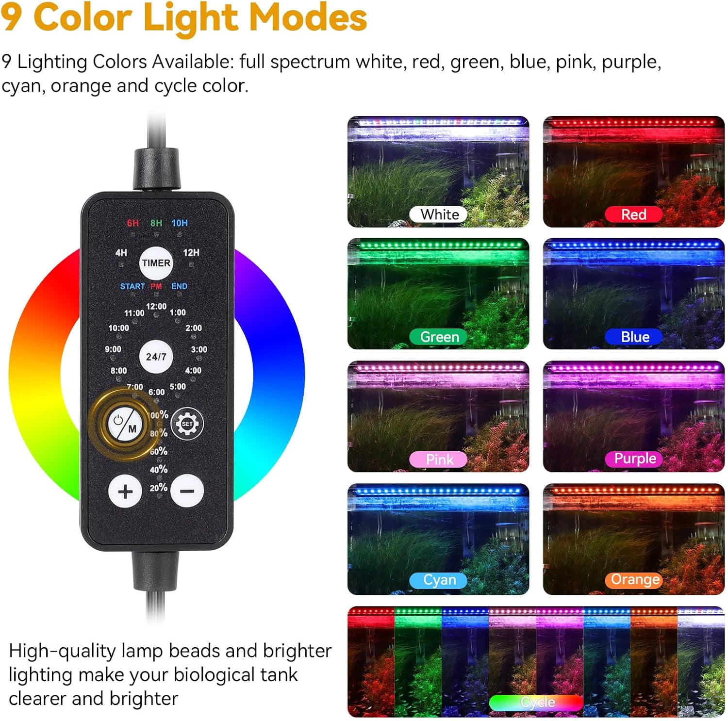 36W LED Aquarium Light, 36-42 Inch Fish Tank Light with Timer Auto On ...