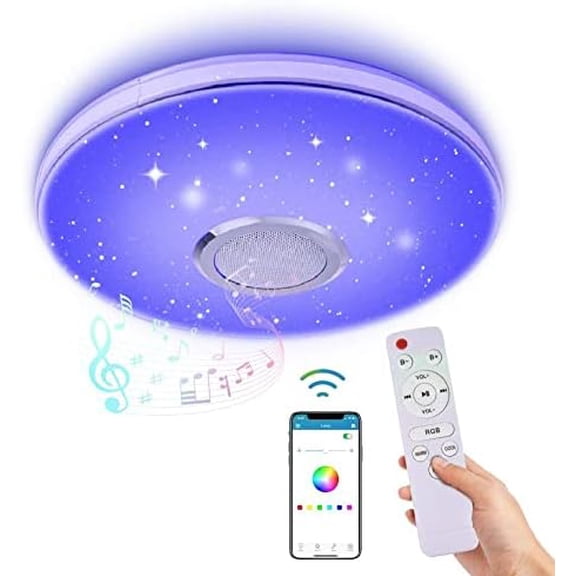 36W LED Music Ceiling Light with Bluetooth Speaker, RGB LED Flush Mount Smartphone APP Control Remote Changing Ceiling Lamp, Waterproof Light Fixture for Kids Room Bedroom