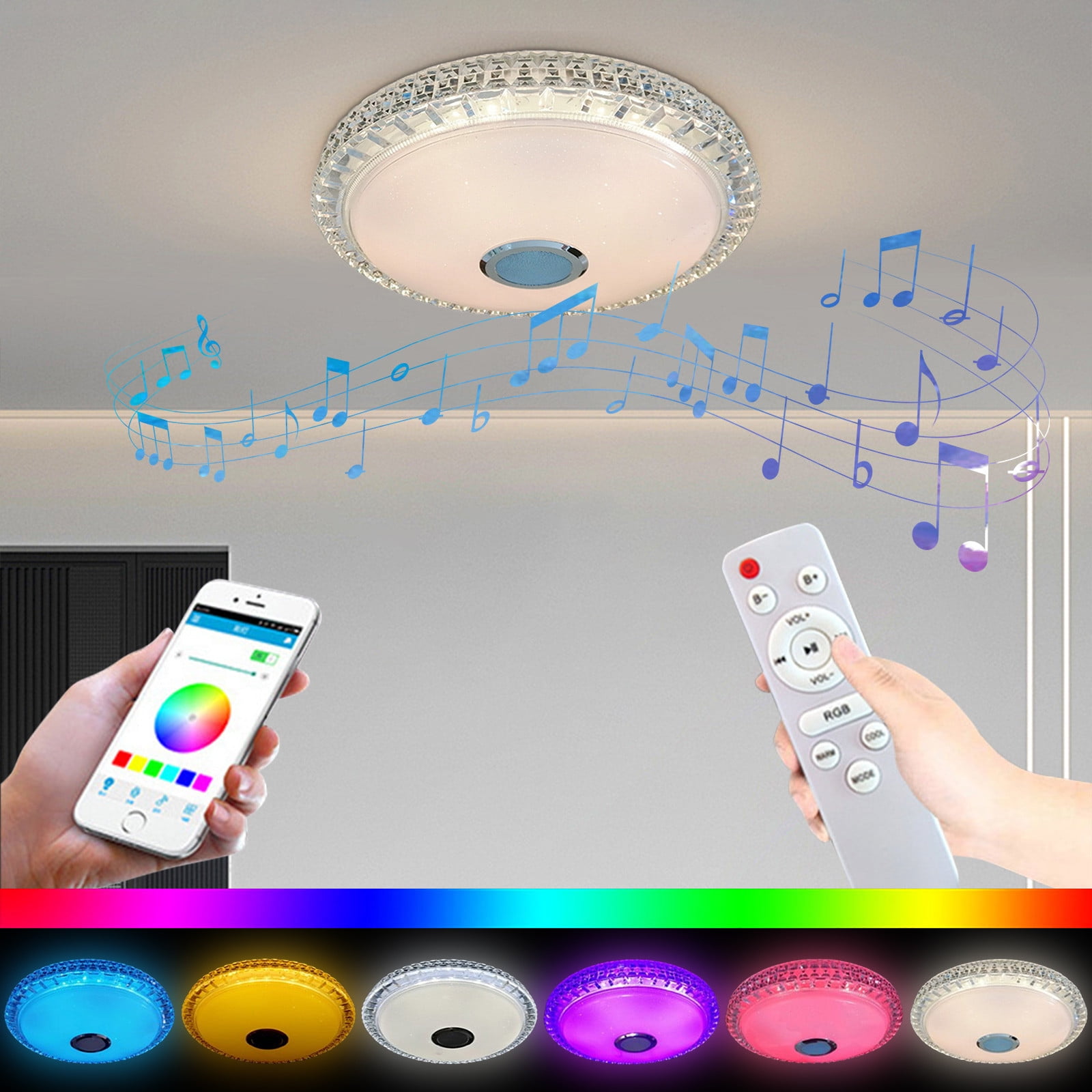 36W LED Music Ceiling Light with Bluetooth Speaker, RGB LED Flush Mount Smartphone APP Control Remote Color Changing Ceiling Lamp, Waterproof Light Fixture for Kids Room Bedroom