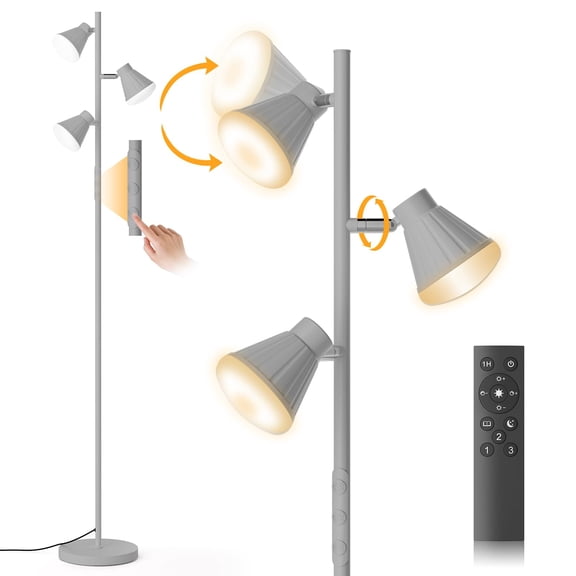 36W LED Tree Floor Lamp, Dimmable Tall Standing Lamp with Remote & Touch Control, 4 Color Temperatures Bright Floor Lamp, 3 Rotatable Light Modern Floor Lamps for Living Room Bedroom Office