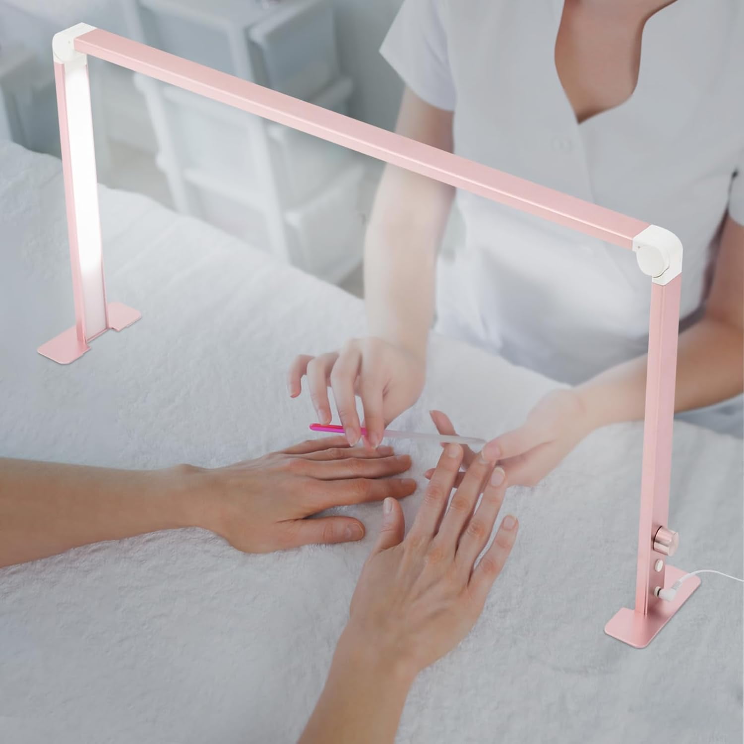 36W Nail Desk Lamp, Professionals LED Manicure Lamp 4000-6500K Dimmable Table Lamp, Foldable Square Desk Light with 3 Lighting Modes Nail Tech Lamp for Lash  Extension Eyebrows (Pink)