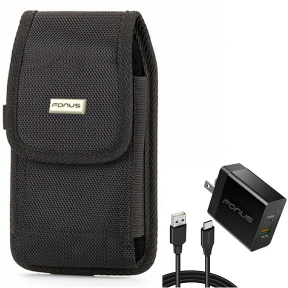 36W PD Home Charger + Case Belt Clip for Motorola One 5G Ace Phone - Fast Type-C 6ft Long Cable USB-C Power Cord and Swivel Holster Rugged Cover Combo for Motorola One 5G Ace (2021)