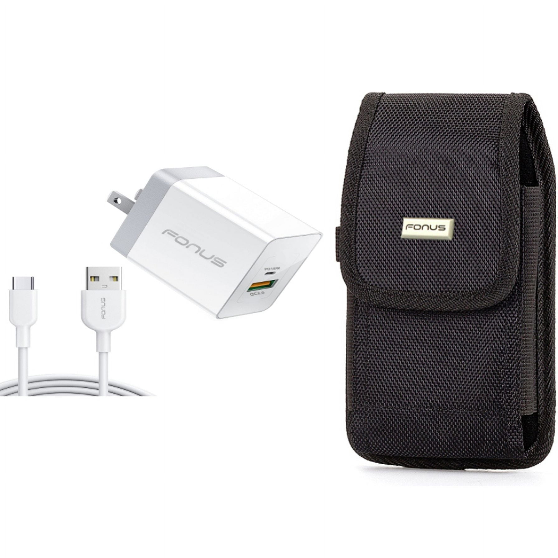 36W PD Home Charger & Case Belt Clip for iPhone 15 Pro Max - Fast Type-C 6ft Long Cable USB-C Power Cord and Rugged Holster Canvas Cover P5O for iPhone 15 Pro Max (6.7")
