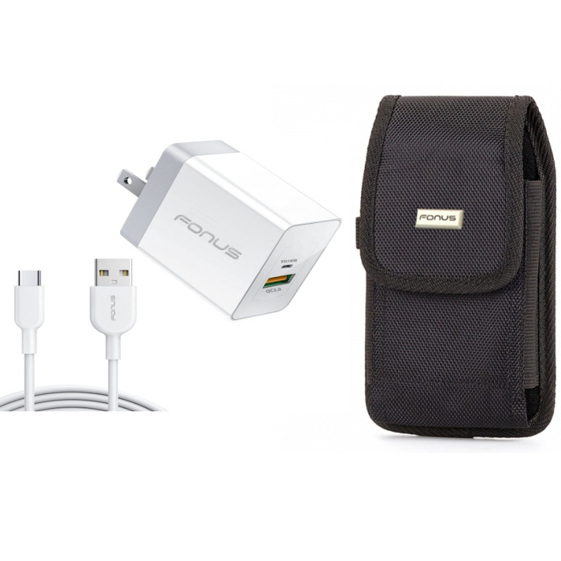 36W PD Home Charger & Case Belt Clip for iPhone 15 Pro Max - Fast Type-C 6ft Long Cable USB-C Power Cord and Swivel Holster Rugged Cover R7O for iPhone 15 Pro Max (6.7")