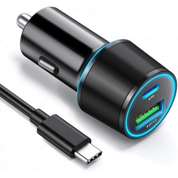 36W Quick Car Charger for Galaxy Tab S7 (2020)/A7 10.4 (2020) Tablets - 2-Port USB Cable Type-C PD Power Adapter DC Socket for Samsung Galaxy Tab S7 (2020)/A7 10.4 (2020)