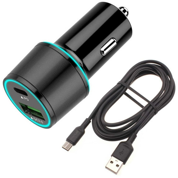 36W Quick Car Charger for Jitterbug Smart3 Phone - 2-Port USB Cable Type-C PD Power Adapter DC Socket A9Q Compatible With Lively Jitterbug Smart 3 Model