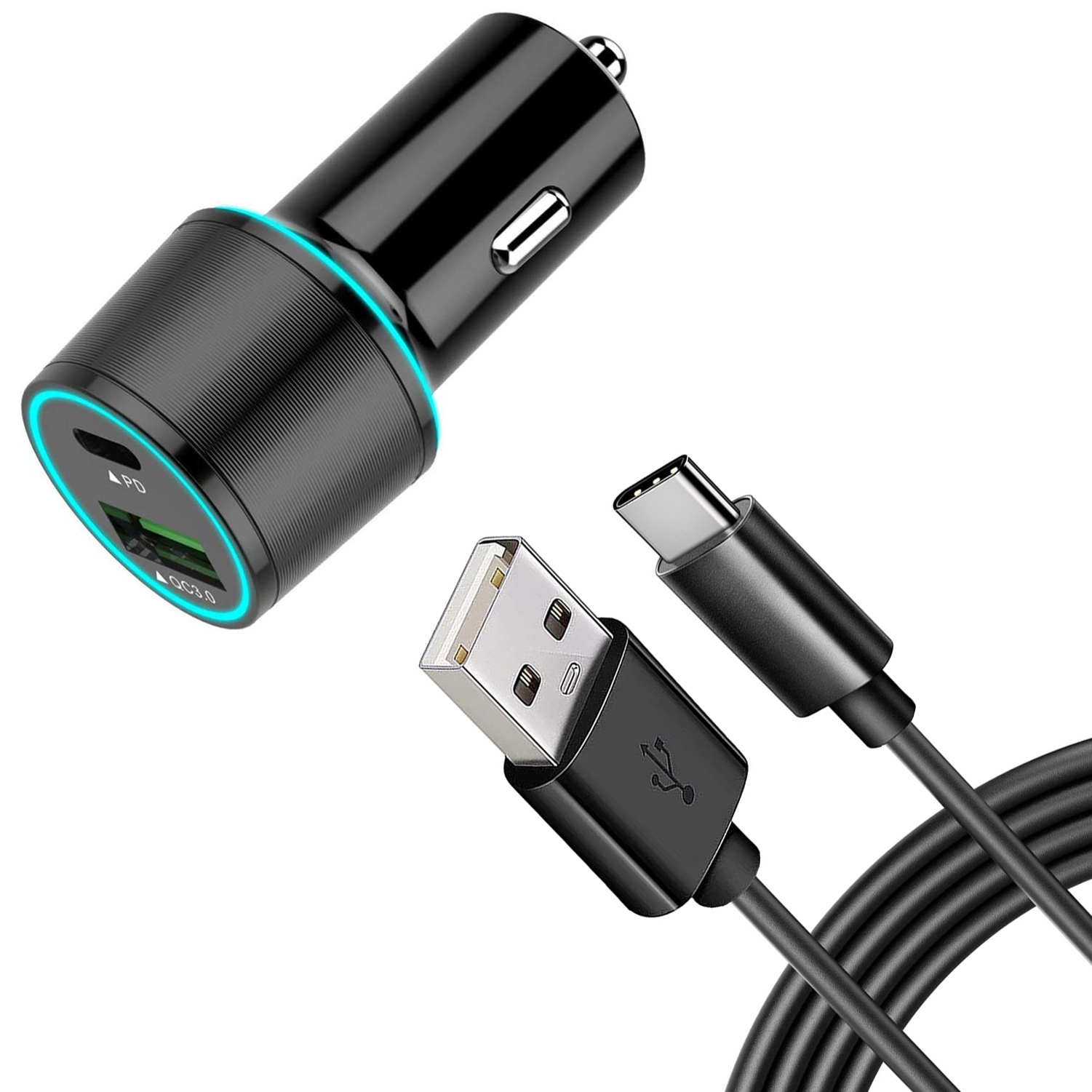 36W Quick Car Charger for Nokia C110/C210/C100 - 2-Port USB Cable Type-C PD Power Adapter DC Socket