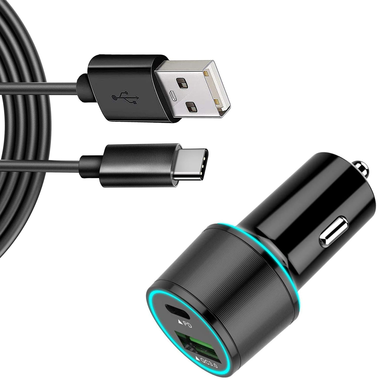 36W Quick Car Charger for Nokia G100/G300/G310 5G - 2-Port USB Cable Type-C PD Power Adapter DC Socket