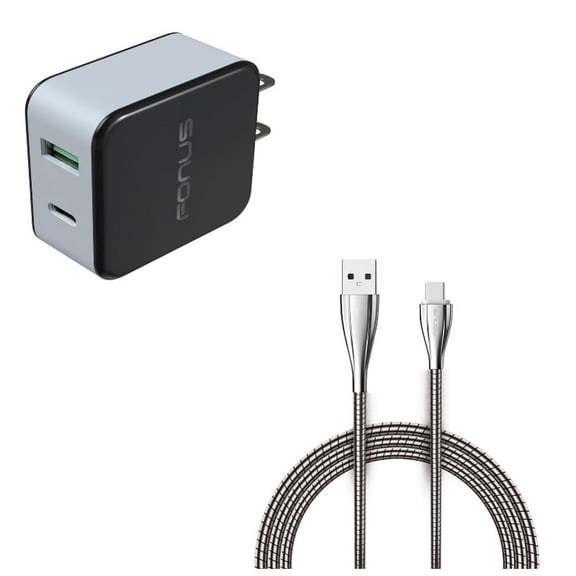 36W Quick Home Charger w 6ft Metal USB Cable P6X for Acer Liquid Jade Primo - Alcatel PulseMix, 7, Idol 5S 5 4S - ASUS Zenfone V Live, ROG Phone, AR 6 5z 4 Pro - Blackberry Motion, Key2