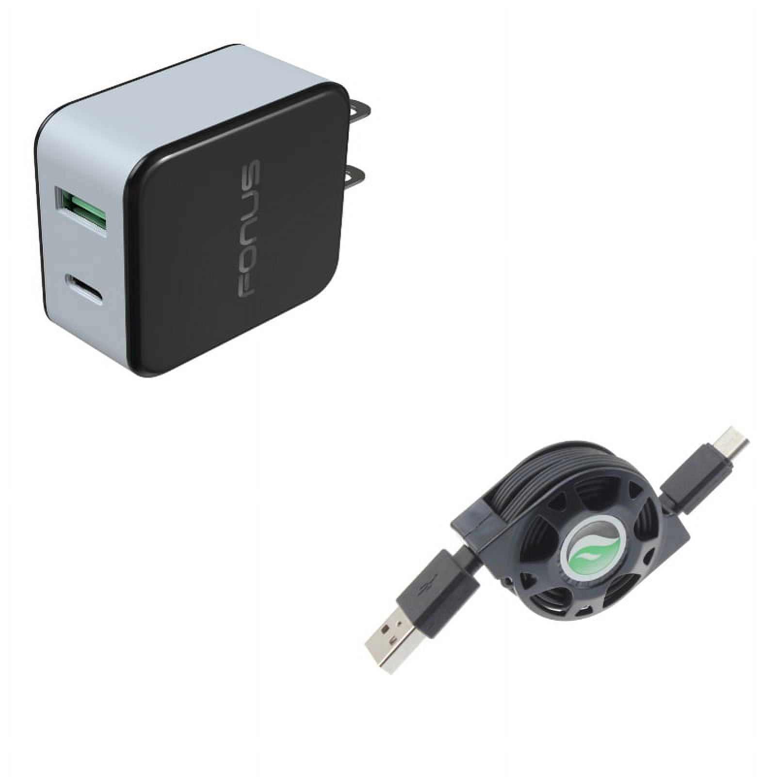 36W Quick Home Charger w Retractable USB Cable J6W for OnePlus 5T, 6, 6T, 7 Pro - Razer Phone 2 - RED Hydrogen One - Samsung Galaxy Tab S3 9.7 S9 Plus, S8+ S8, S10e S10 Plus active 5G Note 9 8