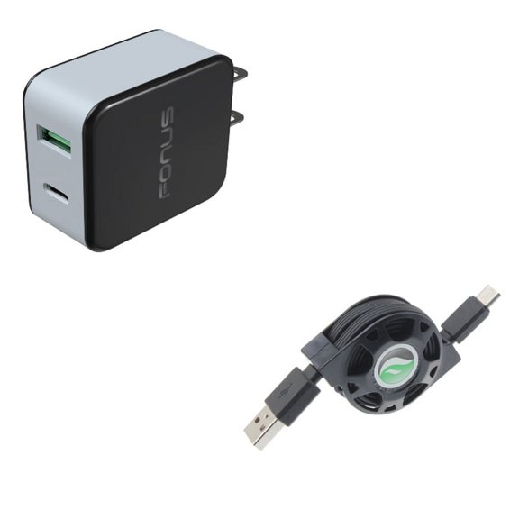 36W Quick Home Charger w Retractable USB Cable K7E for Acer Liquid Jade Primo - Alcatel PulseMix, 7, Idol 5S 5 4S - ASUS Zenfone V Live, ROG Phone, AR 6 5z 4 Pro - Blackberry Motion, Key2