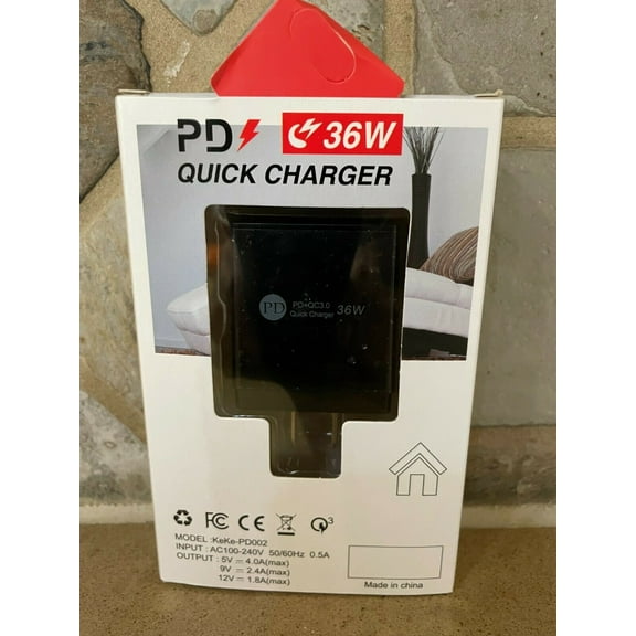 36W Wall Fast Charger Adapter QC3.0 USB Type-C PD 20W Plug Quick Charge 4 Ports (Black)