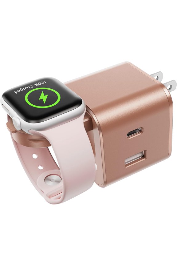 36W for Block with Built-in Watch , Foldable PD Block for , Dual Ports Wall Compatible with Watch (Rose )