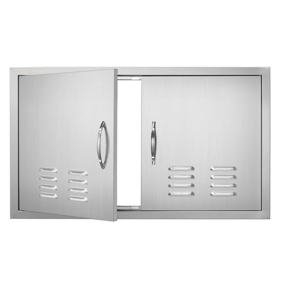 36W x 21H Inch Stainless Steel Flush Mount BBQ Access Door Double Outdoor Kitchen Door with Handles Vents for BBQ Island Grilling Station Outside Cabinet