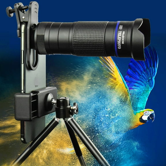 36X Telephoto Lens for Mobile Phones, High Magnification HD External Camera Lens Kit with Phone Clip, Bluetooth Remote, Tripod and Three Lenses