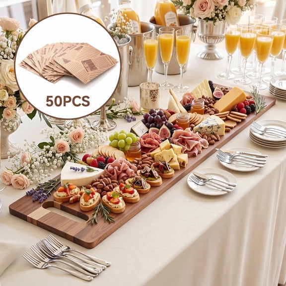 LOVEWE 36X11 Inch Extra Long Acacia Serving Board with Handles and 2 Display Bases