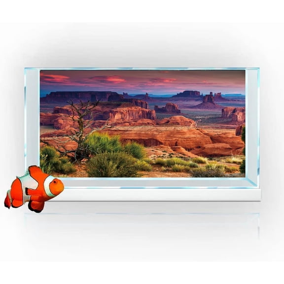 36X20IN Desert Rock Cactus Oasis Reptile Habitat Background, Natural Sunset Desert Themed Terrarium Background, Aquarium Background with 10 EVA Double-Sided Tape