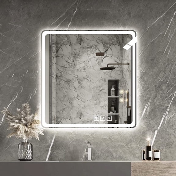36X36 Inch LED Bathroom Mirror Vanity Mirrors with Front Lights Wall Mounted Anti-Fog Frameless Make Up Mirror with Light 5 mm Copper-Free Silver Mirror Horizontal or Vertical On-Site