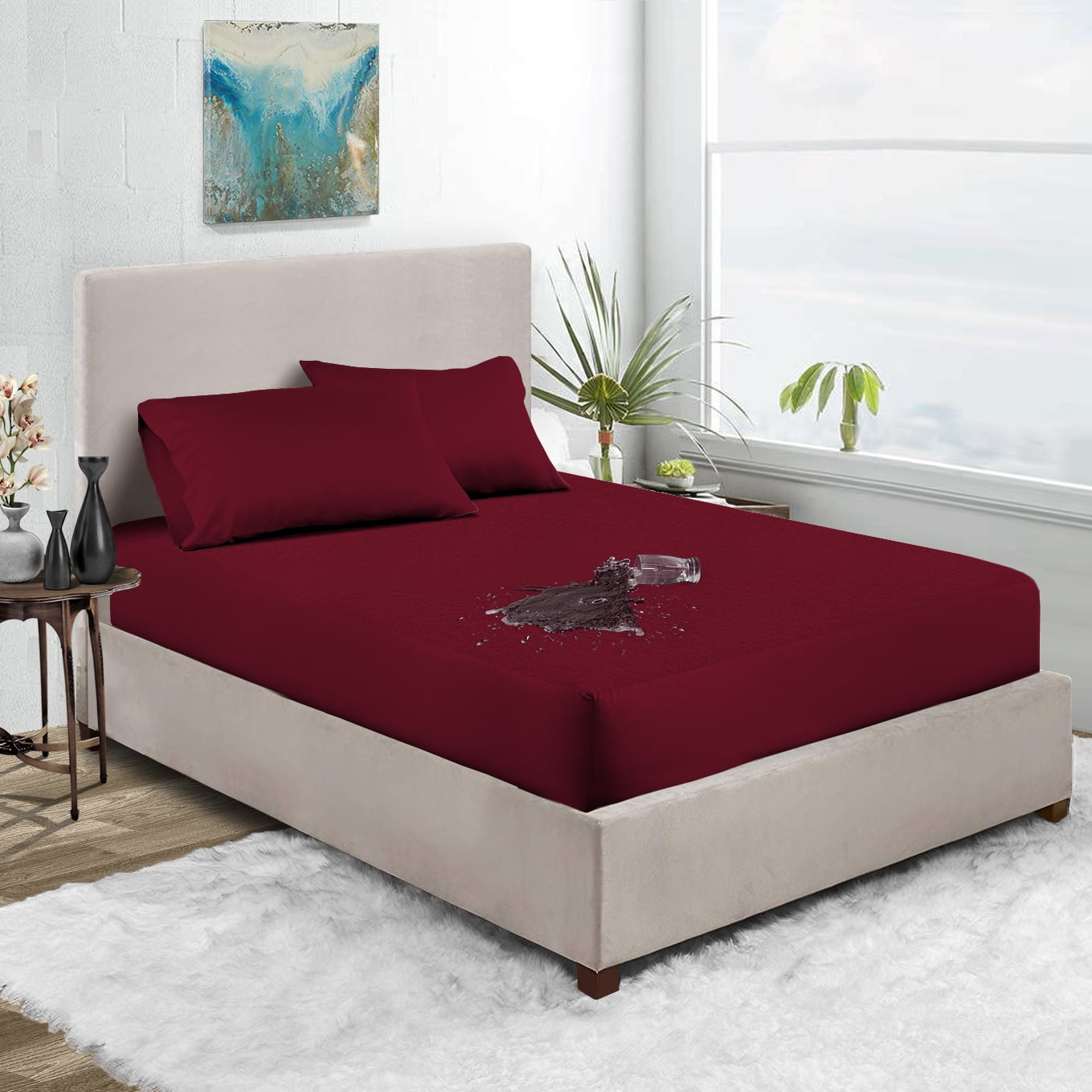 36X76" Truck Sleeper Waterproof Mattress Protector Soft & Breathable Terry Cotton RV Bunk and Truck Sleeper Fitted Style Burgundy Fits up -8'' Deep Pocket, Skin-Friendly Mattress Protector