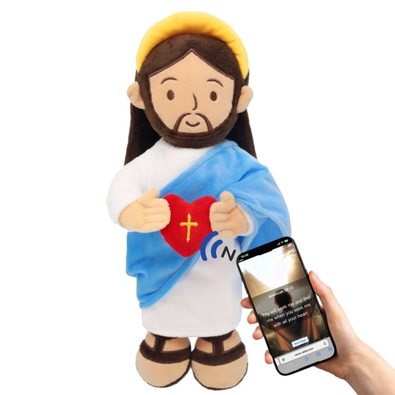 36cm/ 14in Jesus Plush Doll With NFC Bible Verses, Christian Religious Stuffed Toy, Soft Jesus Figure Holding Heart , Inspirational Faith Based Gift For Kids & Adults