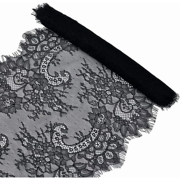 36cm Wide 3m Length Eyelash Lace Fabric Black Floral Embroidered Lace Mesh Trim Vintage Crochet Ribbon Boho Print Applique Sewing Craft Supplies