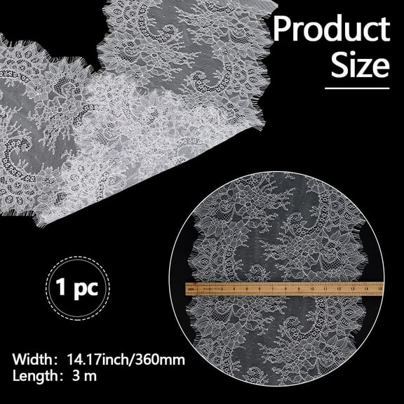 36cm Wide 3m Length Eyelash Lace Mesh Trim Black Floral Embroidered Lace Fabric Vintage Crochet Ribbon Boho Print Applique Sewing Craft Supplies for Clothes Wedding Dress Sewing Home Decor