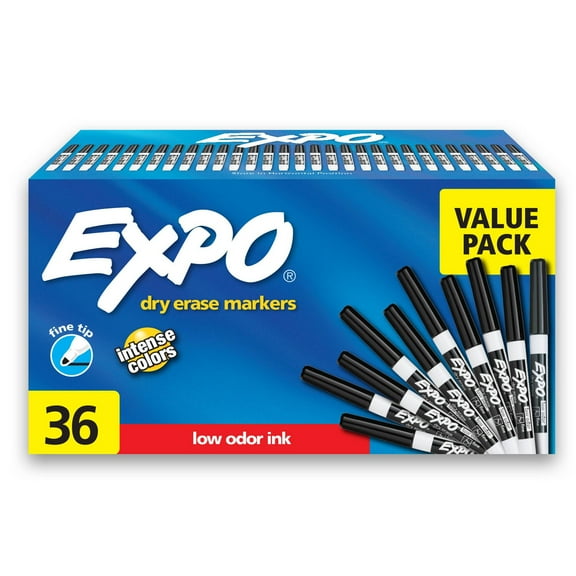 36ct Lo Odor Fine Point Markers Black: Thin Black Dry Erase, Art & Office, 6+ Years, 36 Pack