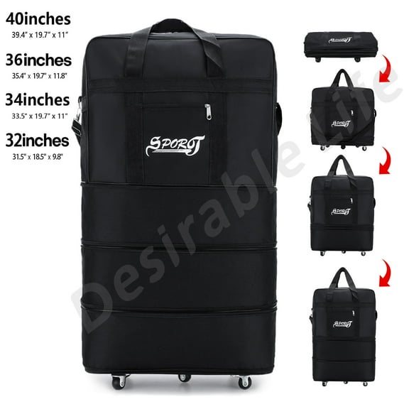 Desirable Life 36in 3 Layer Expandable Suitcase Bag Collapsible Rolling Wheeled Duffle Bag Large for Home Storage Cargo Travel Business Moving Luggage